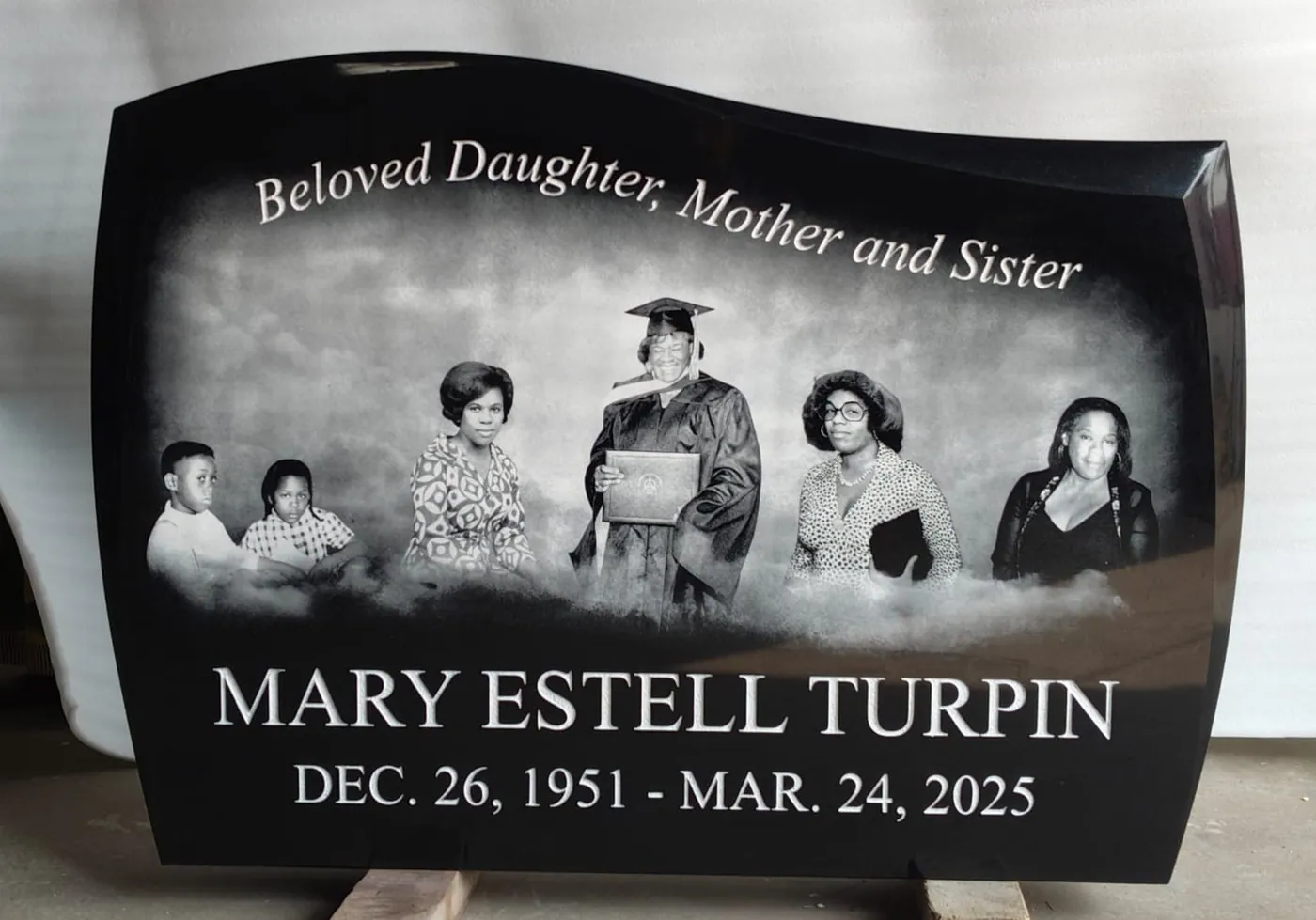 Black Special Headstone with Sandblasted Letters