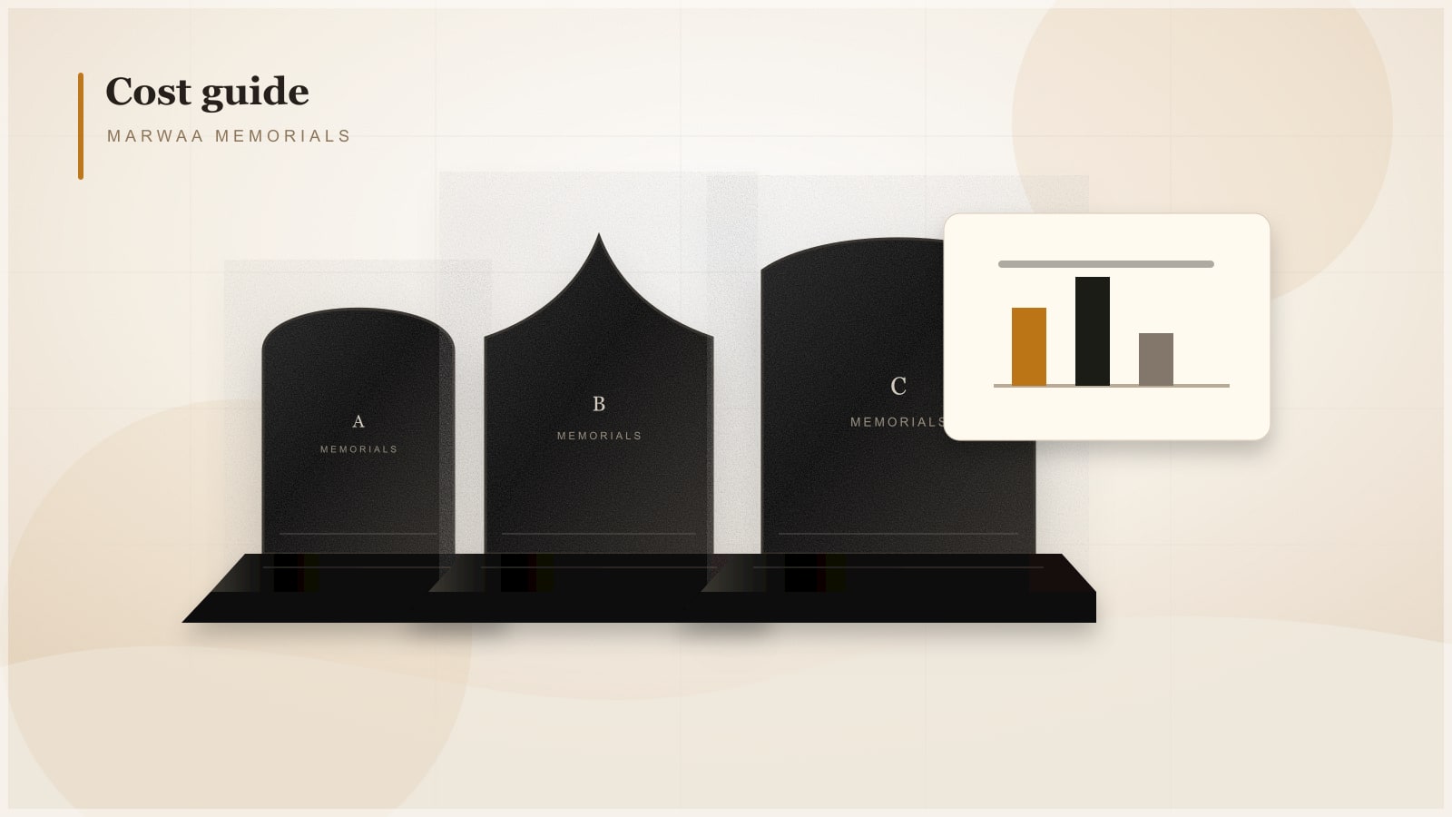 Simple flat and upright granite headstones representing a range of budget options