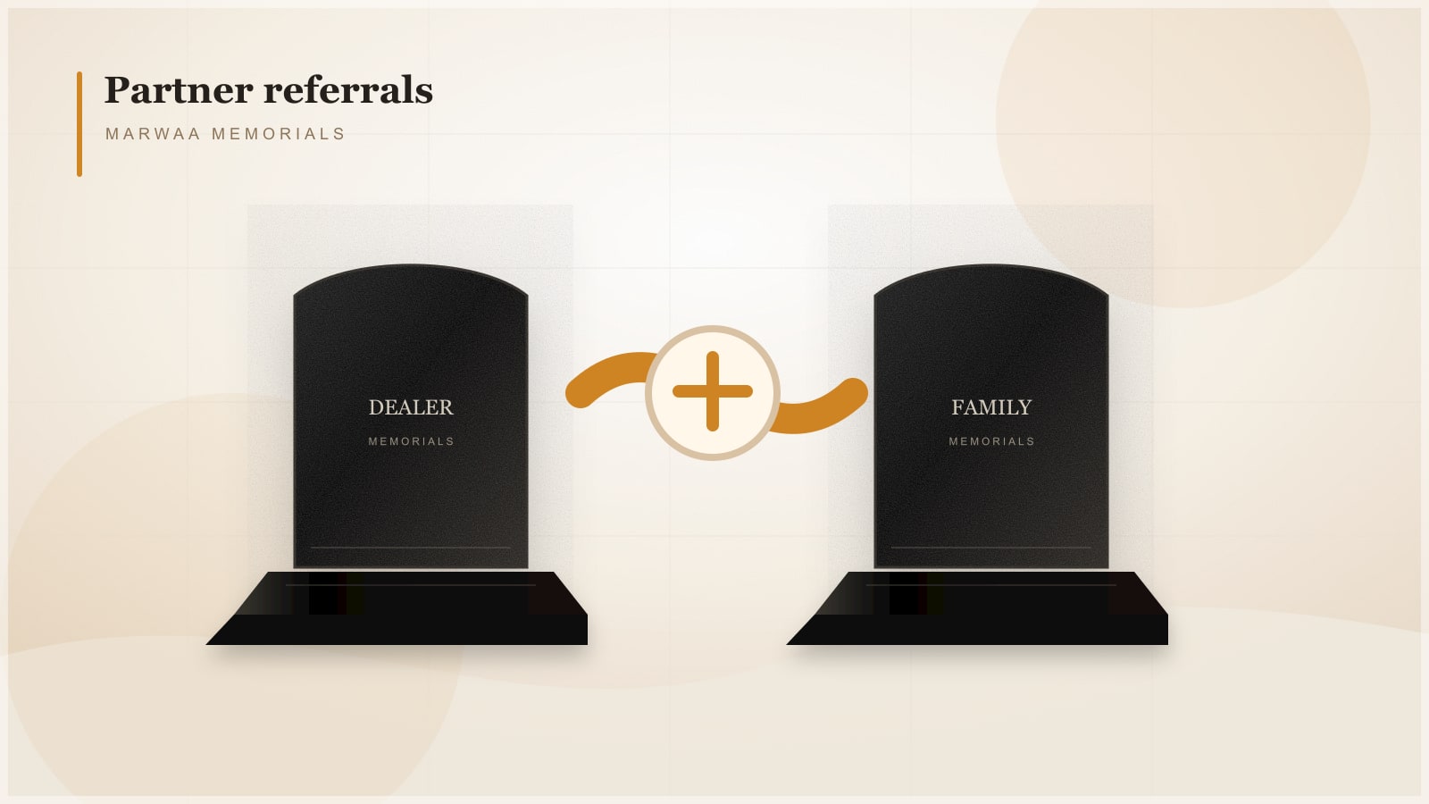 Funeral home partner reviewing granite memorial catalog options with a family in a quiet office