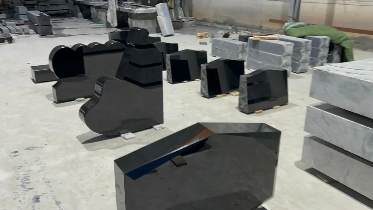 Finished granite monuments in production