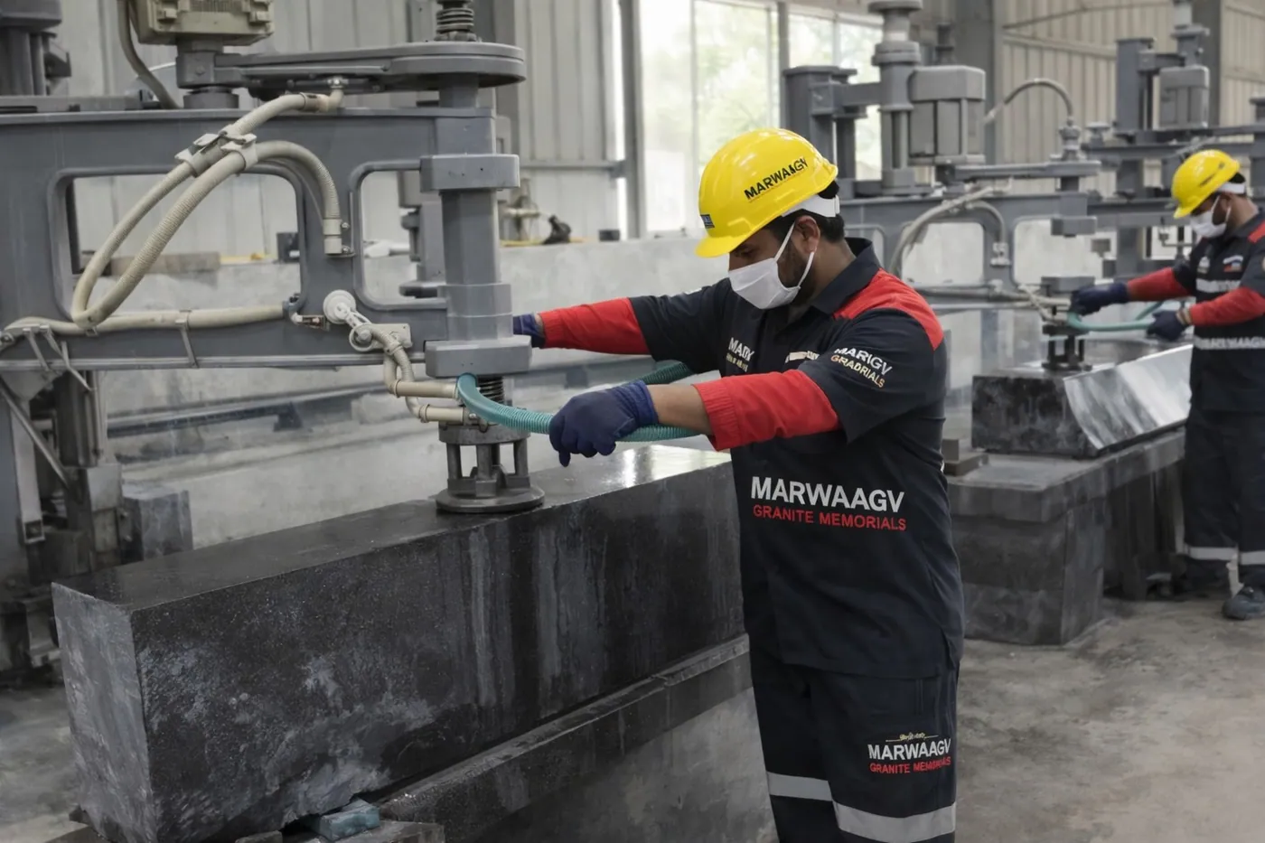 Granite polishing machine station