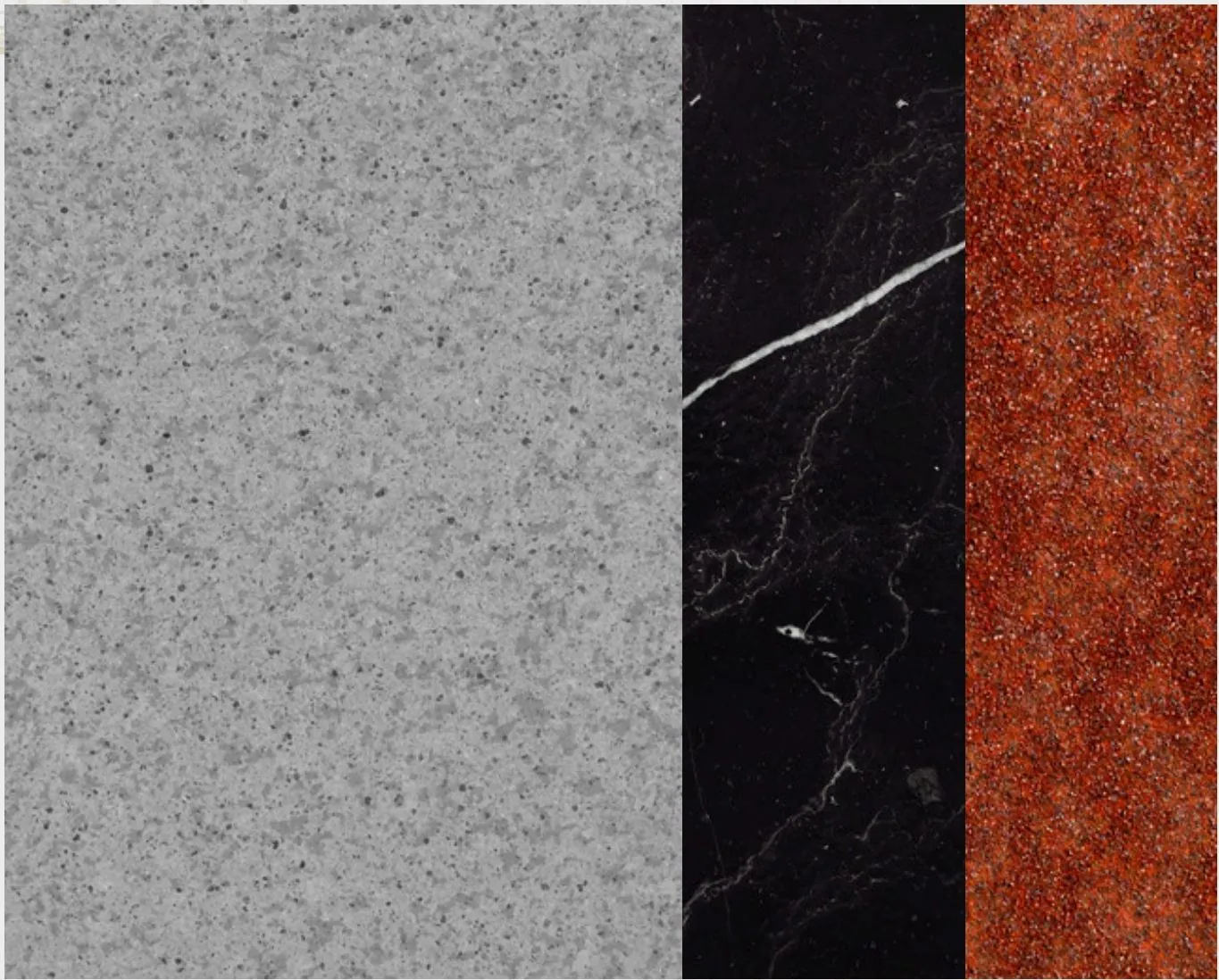Granite color samples – Red, Grey, Bahamas Blue