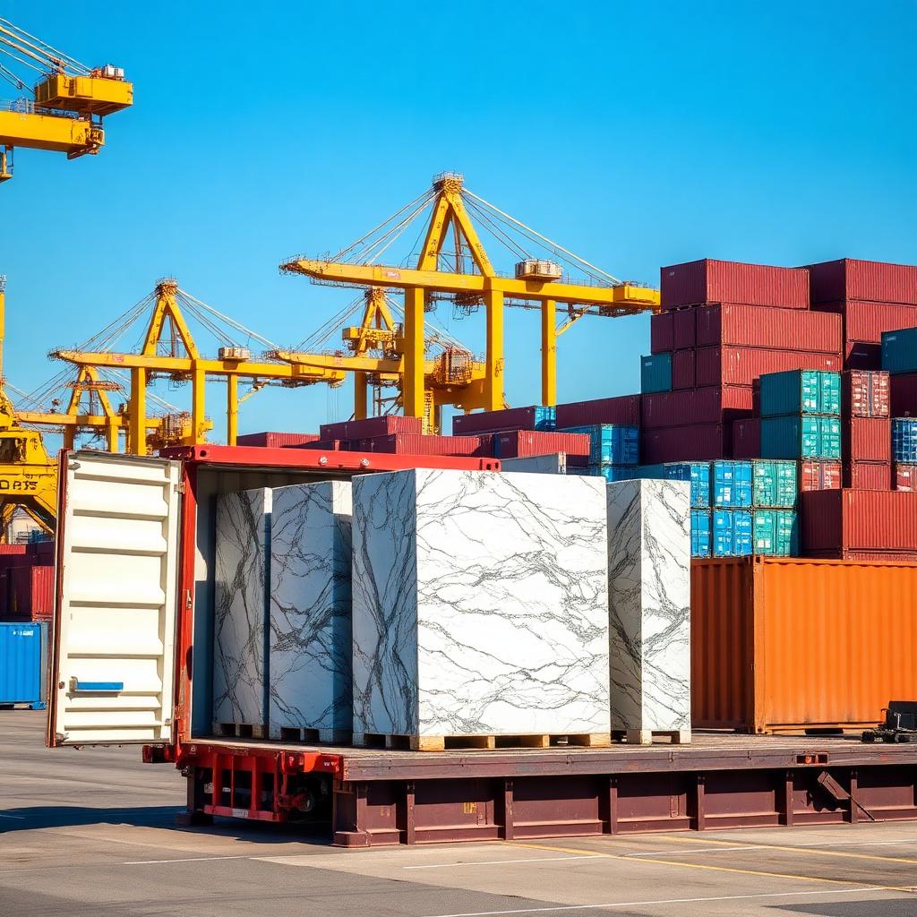 Granite monument logistics with port containers and freight planning for North American delivery